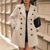 Women's Lapel Long Sleeve Wool Coat Regular Fit Solid Double Breasted Pocket Elegant Mid Length Woolen Overcoat
