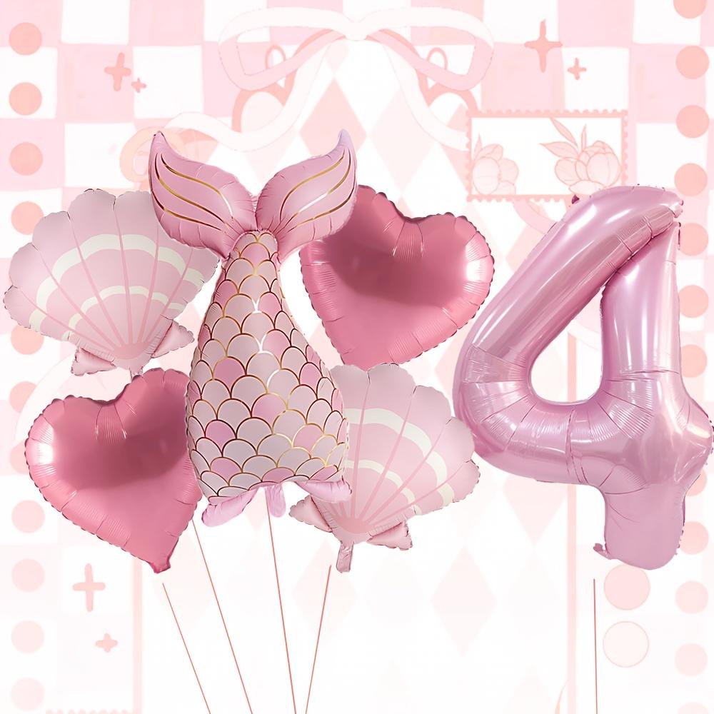6 Stück Rosa Meerjungfrauschwanz-Ballon 32 Zoll Zahl 1-9 Ballon Meerjungfrauen-Themenballons Prinzessinnen-Geburtstagsparty-Dekorationen