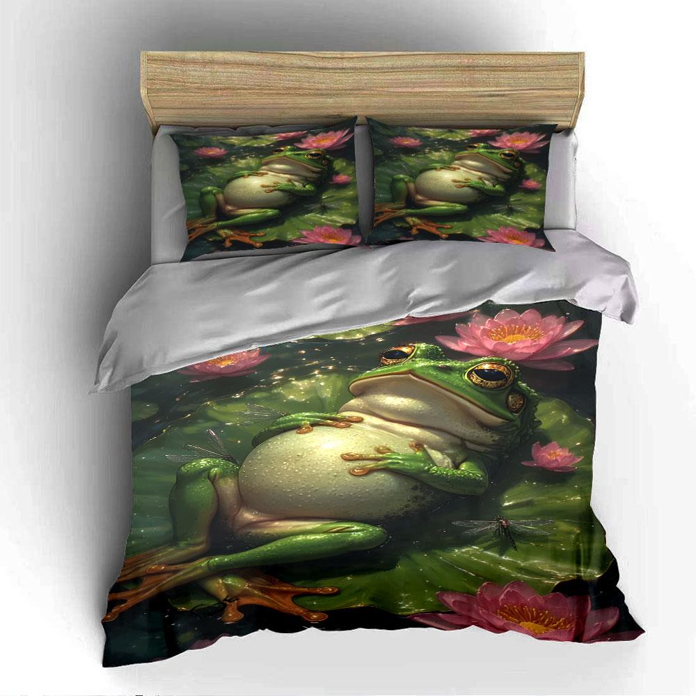 """Frosch und Lotus Bettwäsche-Set" Bettwäsche Bettbezug-Set Bettbezug Kissenbezüge""" (1 * Bettbezug 2 * Kissenbezüge, ohne Bettdecke)