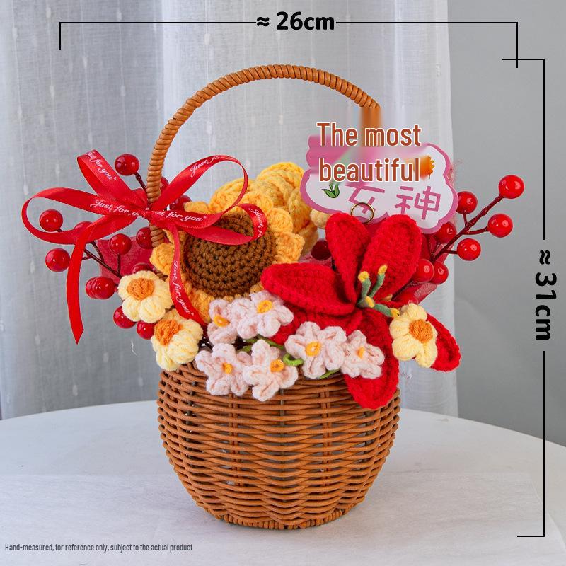 

Mother s Day Rose Tulip Knit Handbag Basket Flower Arrangement - Graduation Employee Gift