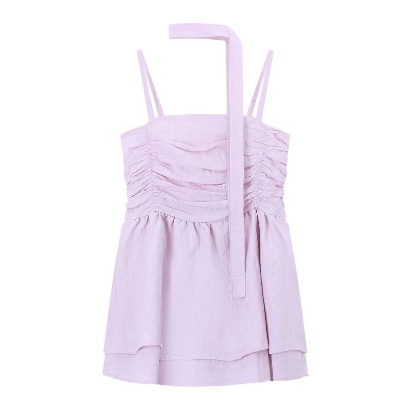 Kumikumi Sweet Style Design Sense Younger Solid Cami Women clothes Summer Waist Hugging Slimming Versatile Top