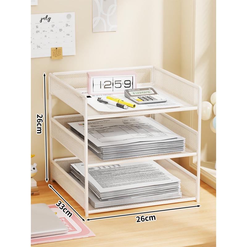 Desktop File Organizer Multi-Layer Storage Rack for Office Supplies and Books
