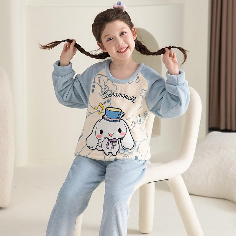 Girls Flannel Pajama Set Cartoon Print Long Sleeve Sleepwear Kids 8 Years Winter Home Outfit