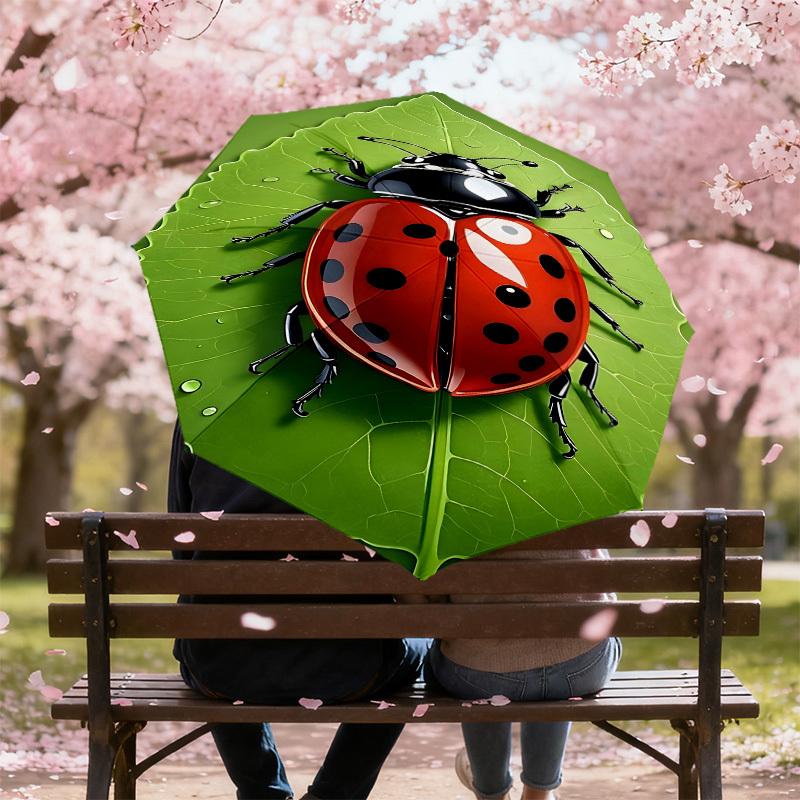 1pc ladybug leaf Automatic Open/Close Umbrella with Windproof, 8-Rib Sturdy Canopy, Durable Ribs, Fashionable Design1135A
