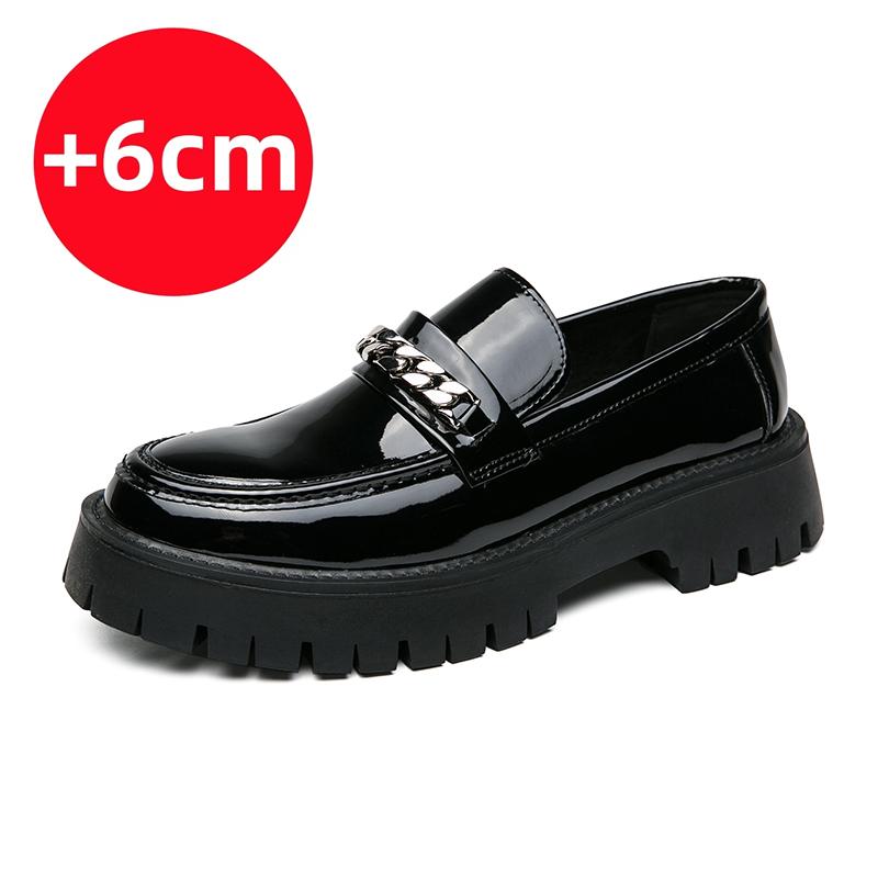Fashion Men British Style Patent Leather Business Loafers Men Platform Casual Shoes Chain Design Men Oxfords Green Streetwear Footwear