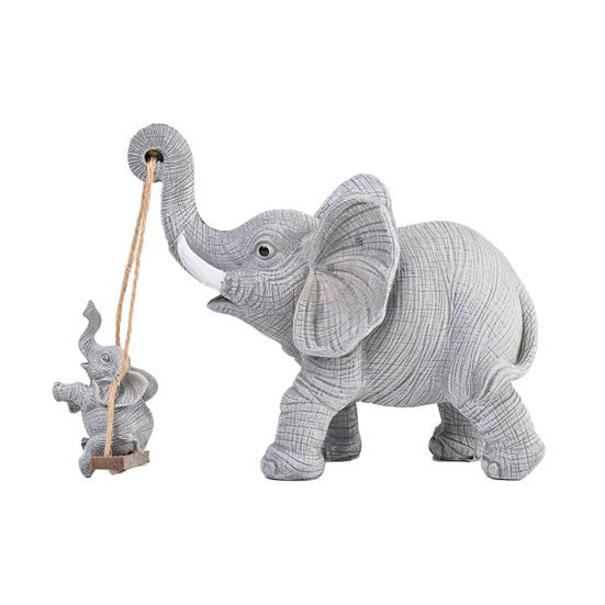 Elephant Statue Resin Elephant Mother And Child Figurine Swing Baby Elephant Sculpture for
