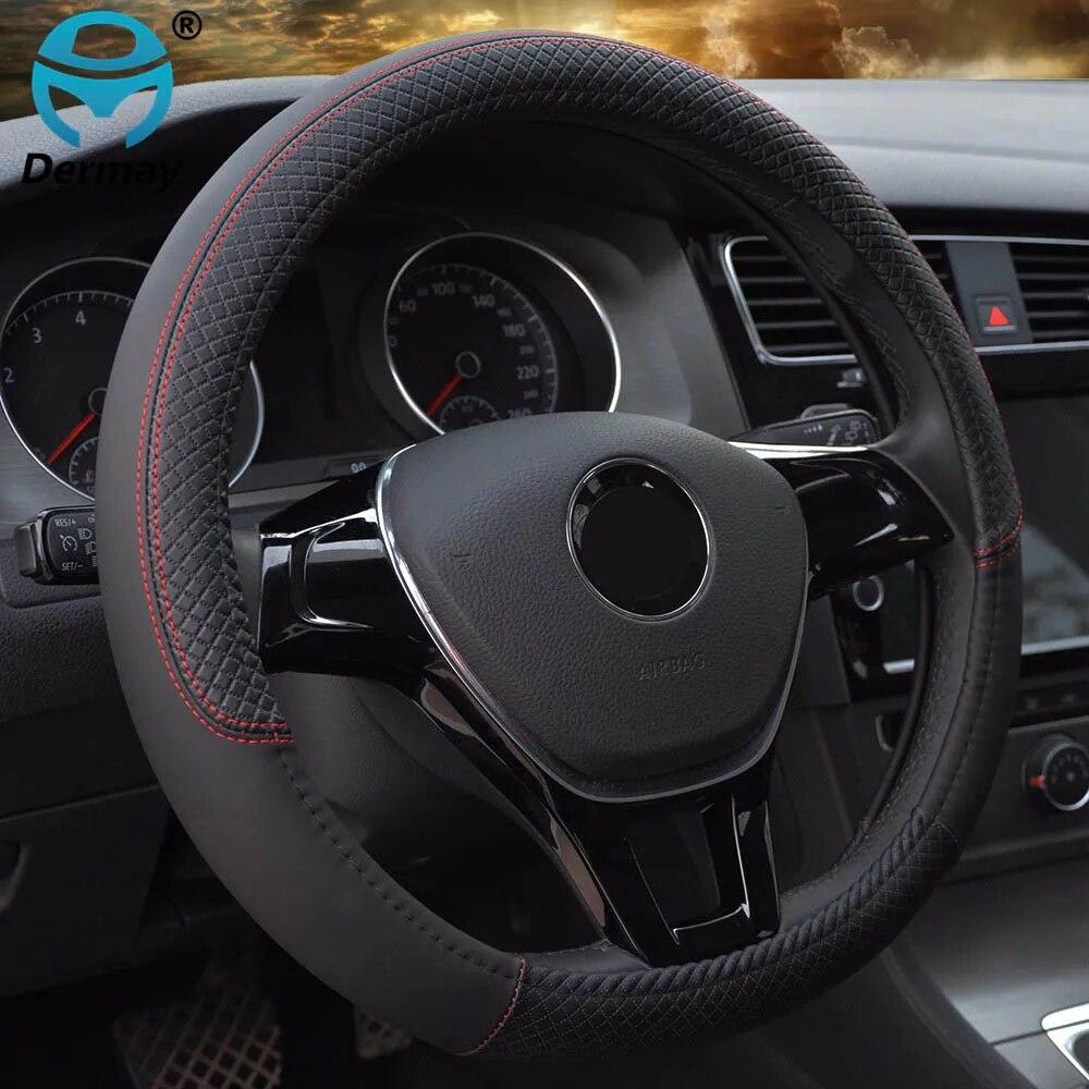 DERMAY 7Colors 39/40CM Car Steering Wheel Cover PU Leather Size L for Outer Diameter Of Steering Wheel 39-40cm Free Shipping