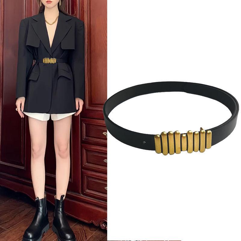 Retro Vintage Womens Ins Simple Unique Buckle Design Denim Pants Belt For Coats