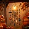Pumpkin Bat Yard Art Halloween Luminous Ghost Wind Chime, Glow-in-The-Dark Hanging Ornament with Night Glowing Spider Charms, Rustproof Metal Outdoor