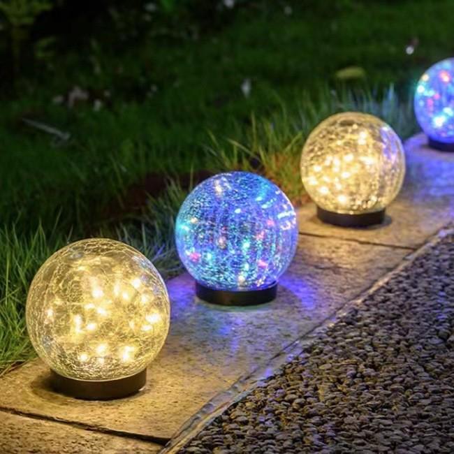 Solar Crackle Glass Stake Light - Outdoor Hanging Courtyard Decoration, Creative Mason Jar Light for Christmas