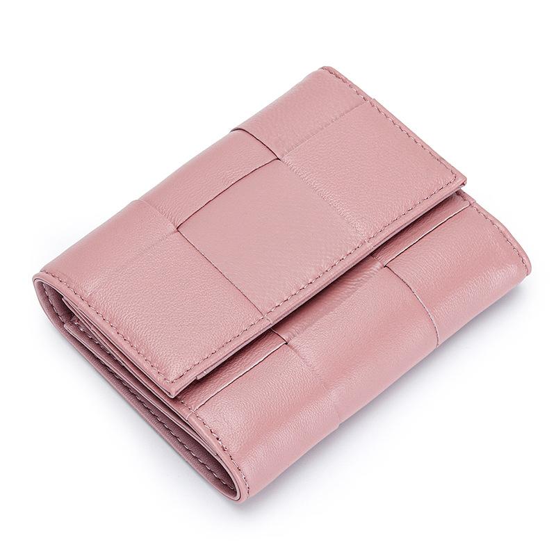 2024 Woven Genuine Leather Women Wallets Bifold Short Purse High Quality Lambskin Billfolds For Ladies Card Holders