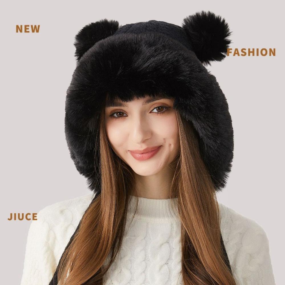 Palarie tricotata cu guler de blana gros si bile de blana rasucita Palarie tricotata pentru femei Palarie din lana de iarna in aer liber