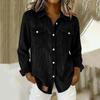 Women's Long Sleeve Button Down Shirt Corduroy Fabric Double Chest Pockets Casual Button Up Top