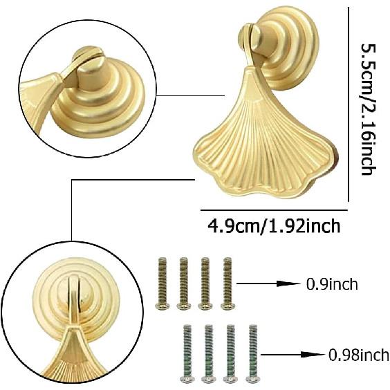 4 Pcs Ginkgo Leaf Shape Handles Golden Leaf Shape Knobs Golden Drop Pendant Pull Handles Single Hole Knobs Handles for Kitchen Furniture Cabinet