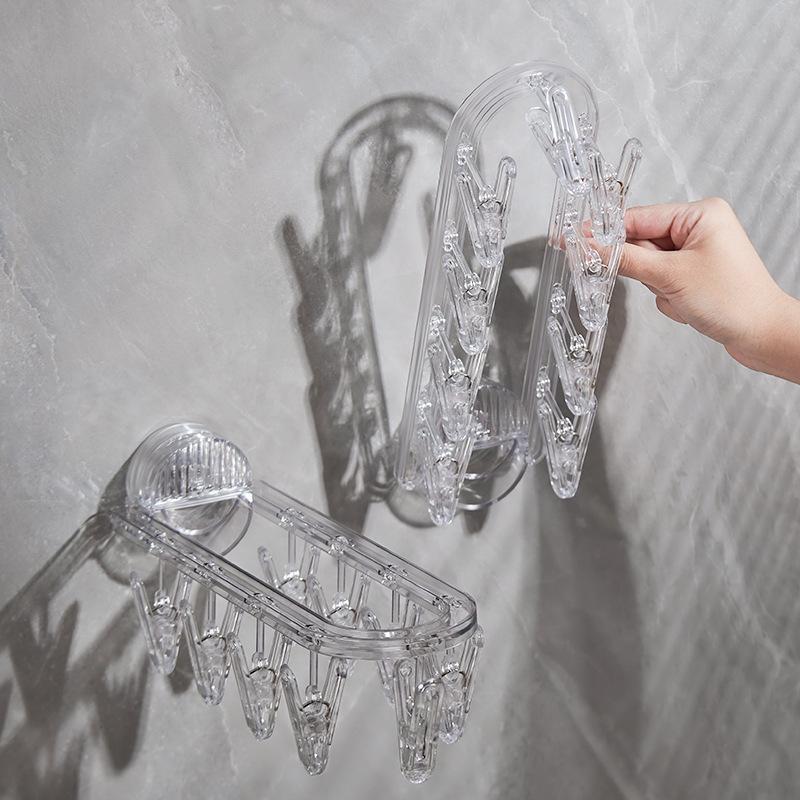 Clothes Hanger Suction Cup Folding Clothes Hanger Non Punching Household Drying Clothes Hanger Wall Hanging Bathroom Indoor Balcony Drying Socks