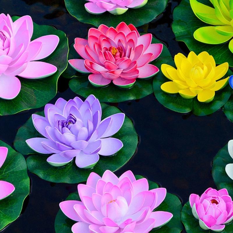 Künstliche Schwimmende Schaumstoff-Lotuspflanzen Gemischte Farbe Künstliche Lotusblumen Display-Charme für Teich- und Gartendekorationen