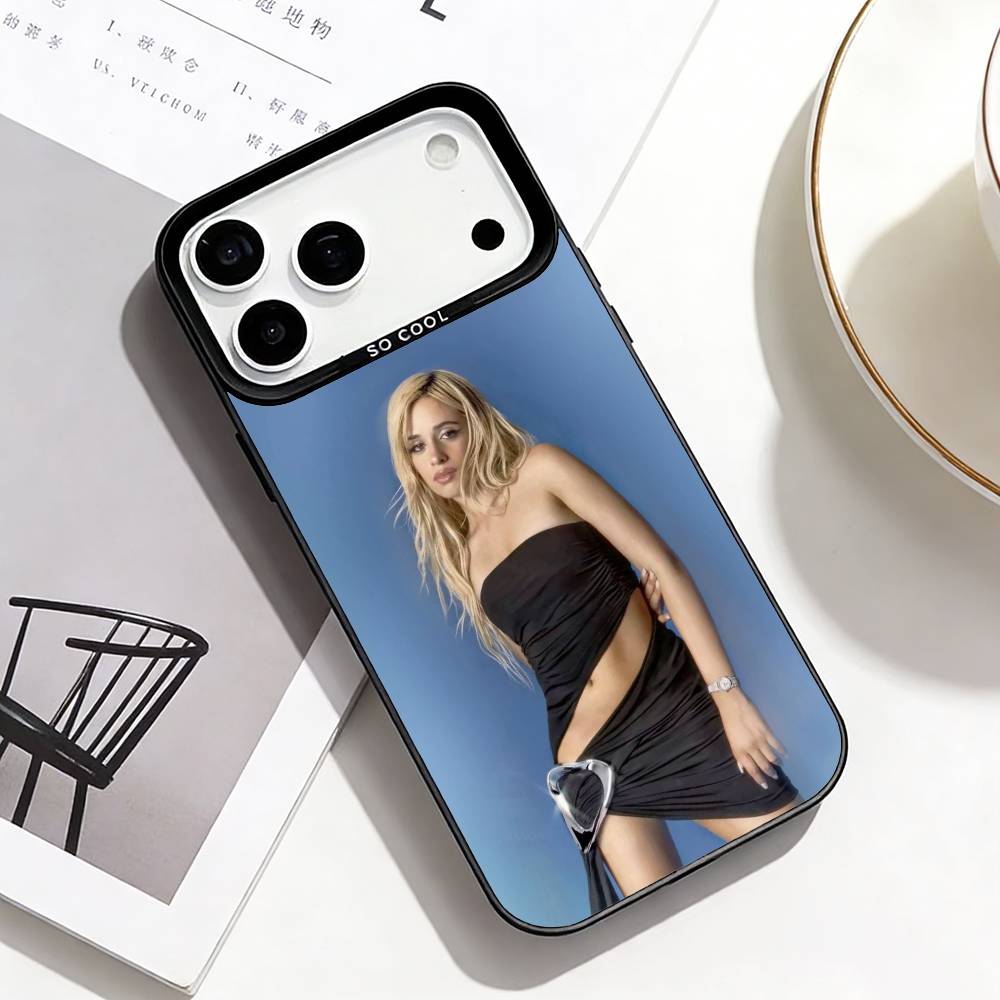 

C-Camila C-Cabello Trendy Style Phone Case For iPhone17,16,15,14,13,12,Pro Max Black Colored Silver Plated Inside Cover iPhone17promax