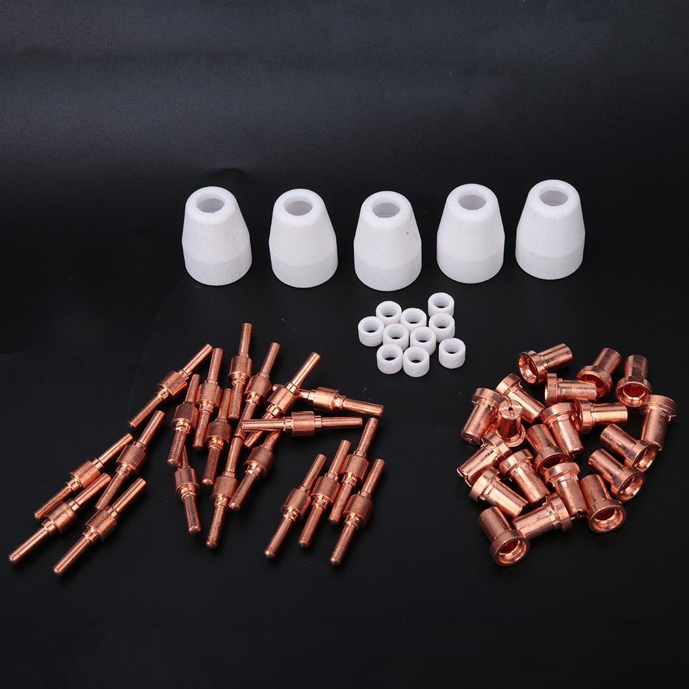 55pcs Plasma Cutter Extended Electrode Nozzle Shield Cup Gas Ring for PT31 Torch