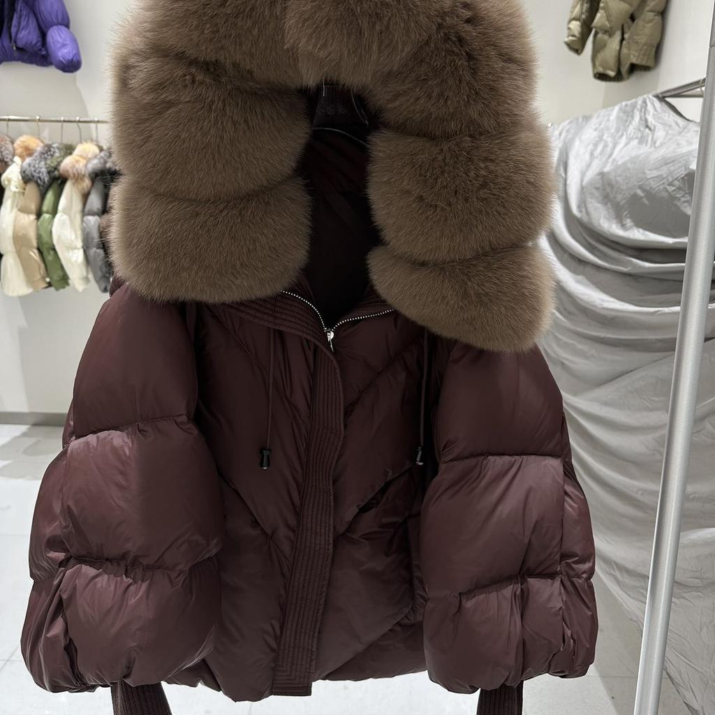 Winter Fur Hooded Puffer Jacket Women Thicken Warm Sleeve Coat Down Mid Long