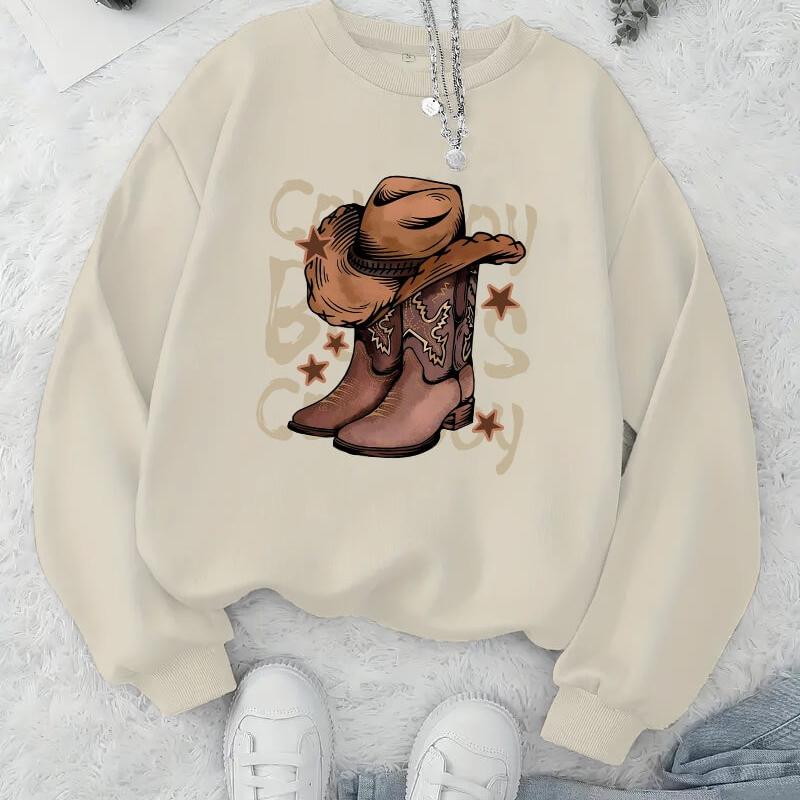 Women s Fashion Printed Crew Neck Sweatshirt, Casual Gatherings & Commutes XXL бежевый