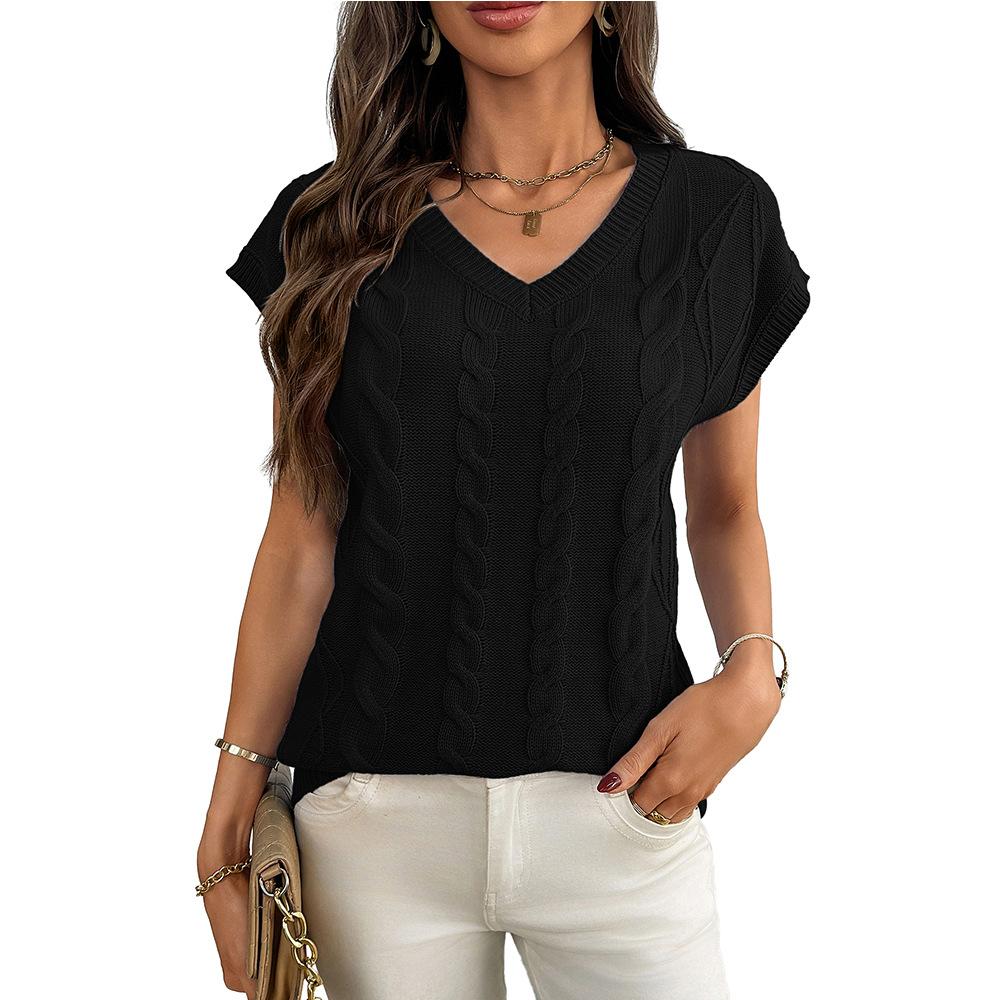 Summer New V-neck Twisted Flower Vest Loose Sleeveless Sweater for Women