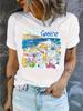 T-shirt Femme Grèce Îles Grecques Sites Continentaux Blanc Manches Courtes avec Motif Clé Grecque Design Mer Égée
