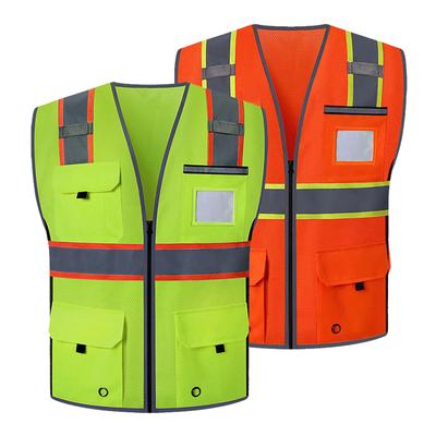 Safety Vest Man Working Clothes Custom Logo Multi Pockets Construction Site High Visibility Breathable Mesh Vest