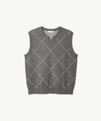 Stco Diems Washable Argyle Notched Neck Vest_Charcoal Gray (Classic Fit)_Dkvxa03Ccc