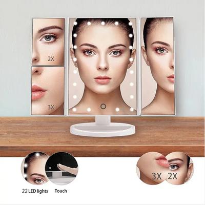 Lustro do makijażu LED z dotykowym sterowaniem, regulowane oświetlenie, powiększenie 1X, 2X, 3X, trójdzielna konstrukcja, idealny prezent dla kobiet