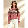 Womens Oversized Fair Isle Knit Sweater Loose Crew Neck Pullover Soft Wool Blend Fall Winter 2026