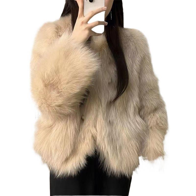 Autumn and winter new round neck imitation fox hair small short loose thickened fluff coat women