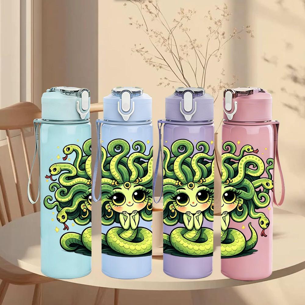 1PC Medusa Snake Hair Character Print 750ml Color Plastic Sports Water Bottle Leakproof Flip Straw Lid Suitable for Sports Office Home Use