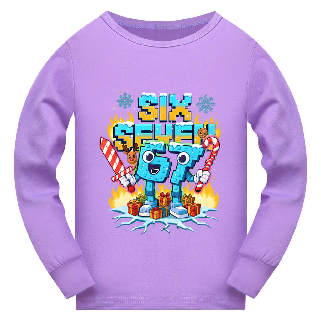 5193 Kinder Jungen Mädchen Steal a Brainrot 67 Six Seven Print Langarm T-Shirt