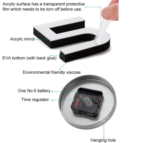 Modern Acrylic Mirror DIY Surface Wall Sticker Living Clock Room Bedroom Decor