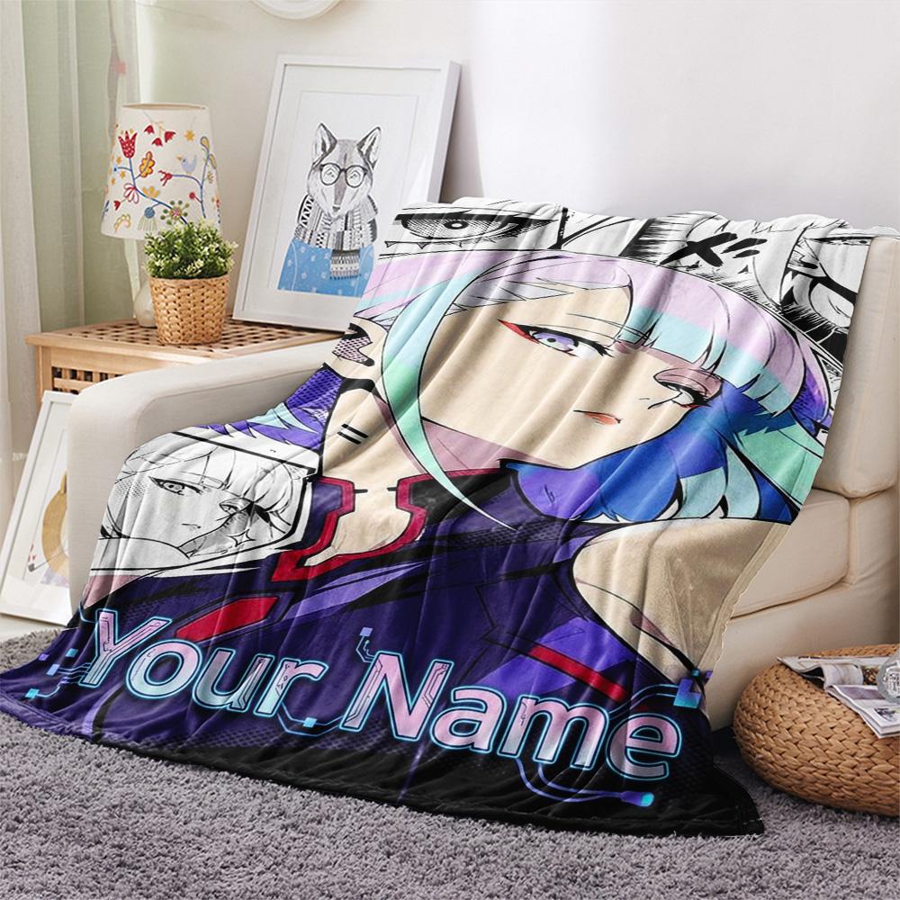 1PC Anime Fusion Custom Name Patterned Flannel Blanket Suitable For All Seasons For Home Decor Warmth And Comfort Gifts Holiday Present