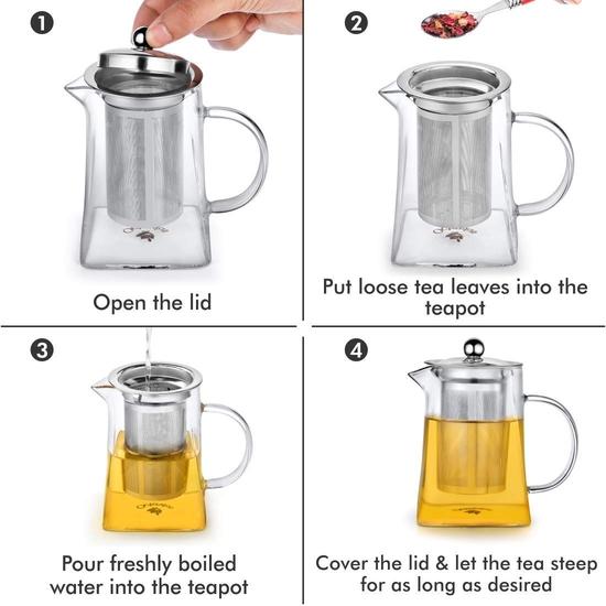Octavius | Pyramid Shape Borosilicate Glass Tea Pot with Infuser - 900 Ml | Removable Infuser & Lid | Heat Resistant | Ideal for 6 To 7 Cups