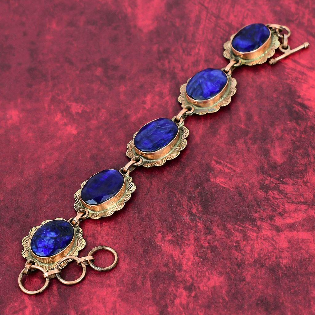 Faceted Blue Sapphire Bracelet Copper Bracelet Elegant Jewelry Adjustable Chain Bracelet Gemstone Copper Jewelry Handmade Bracelet For Gifts