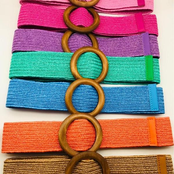 Retro PP Grass Woven Women's Waistband with Elastic and Elastic Waistband, Fashionable and Minimalist Hundred Matching Dresses