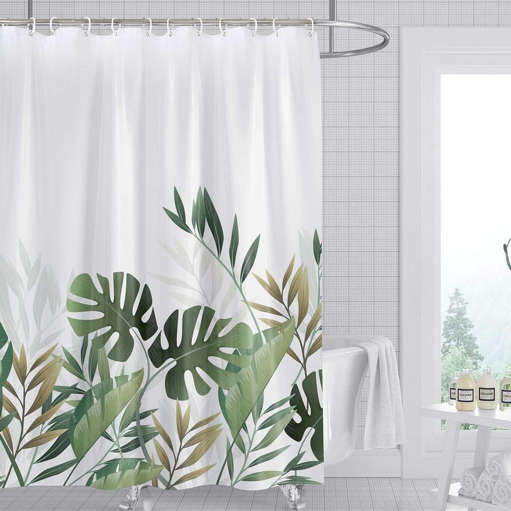 Mosaic Plant Waterproof Floral Fabric Shower Curtain With 12 Hooks Decorative Plant Leaf Pattern Bathroom Curtain 180X180Cm