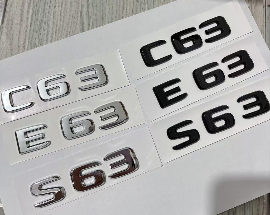 1X 3D ABS Chrome Black E63 C63 S63 flat Emblem Letters Sticker Car Trunk Badge For MB C E S class W212 W213 Accessories
