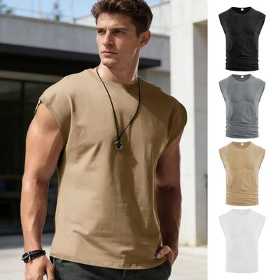 Men Vest Round Neck Sleeveless Pure Color Summer Sport Vest Quick-Drying Outdoor Running Fitness Tank Tops Daily Wear