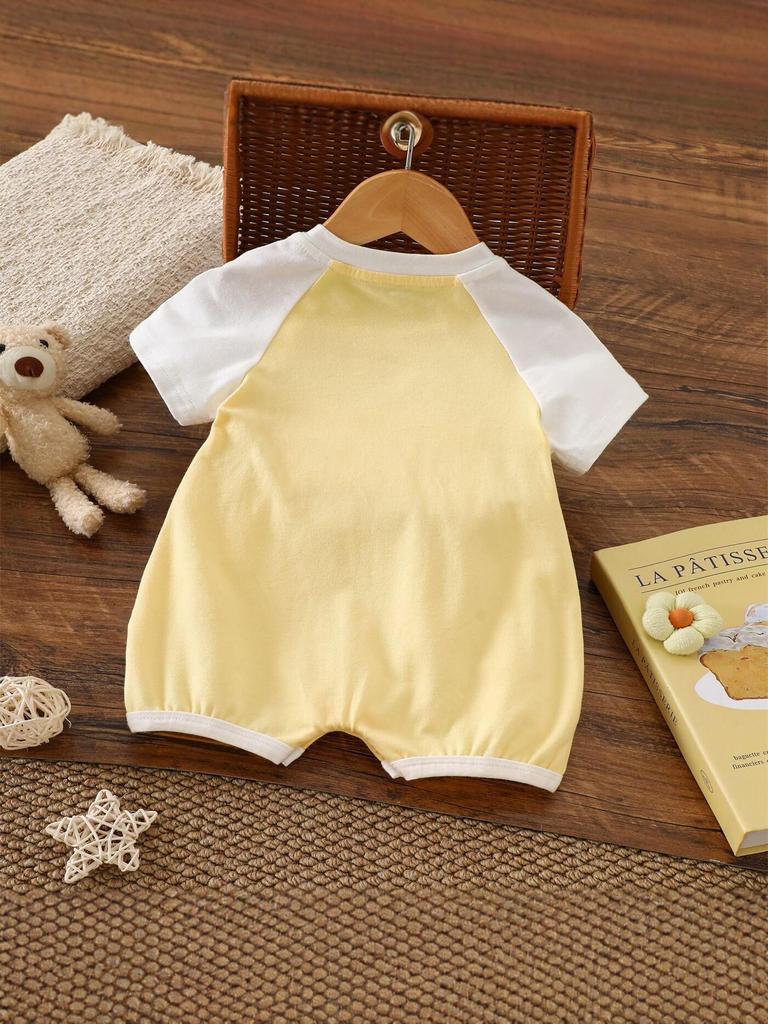 Korean Style Summer Baby Romper: Cute Short Sleeve Cartoon Bodysuit for Energetic Boys and Girls, Ages 0-2.