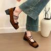 High Heels Women Shoes Retro Suede Bow Mary Jane Shoes Women Spring Versatile Thick Heel Single Shoes Tacones Mujer