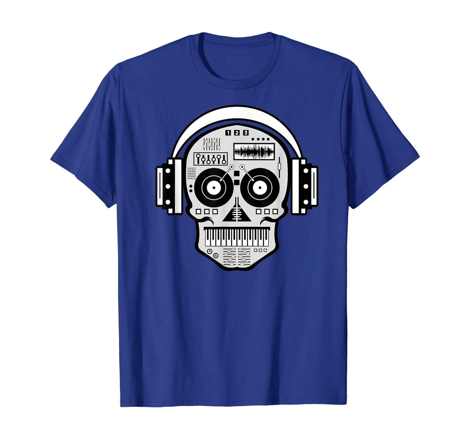 2026 Summer Mens DJ Hip Hop Skull Wearing Earphones Printed Round Neck Tshirt Neutral 100 Cotton Soft Breathable Short Sleeve XL