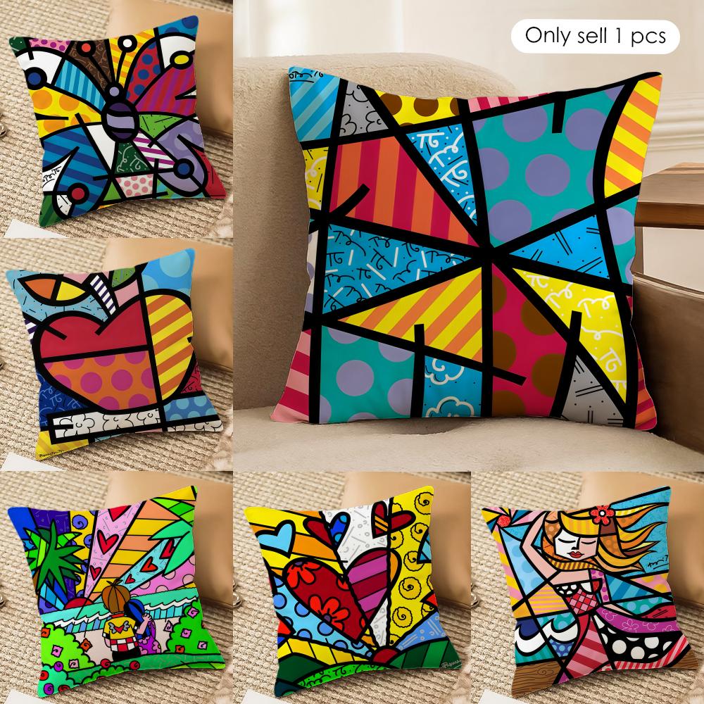 BBritto Art Design Abstract Cushion Cover Silky Short Plush Invisible Zipper Dustproof Sofa Pillow Case For Home Decor