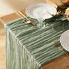1pc Bohemian Polyester Table Runner - Beige & White Ruffled Design, Rectangular Fabric with Elegant Floral Accents for Weddings, Parties