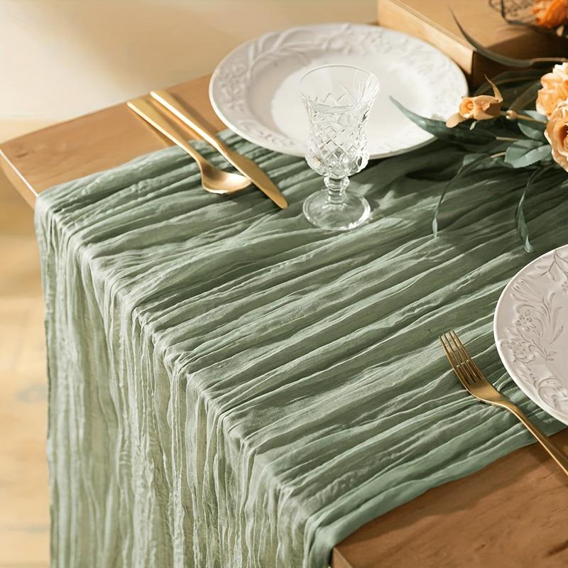 1pc Bohemian Polyester Table Runner - Beige & White Ruffled Design, Rectangular Fabric with Elegant Floral Accents for Weddings, Parties