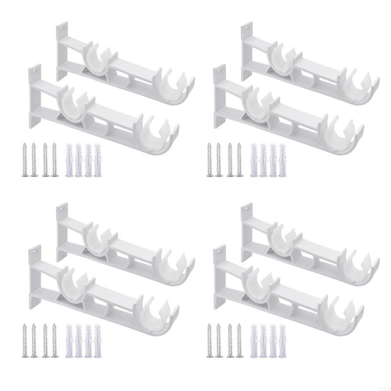 62KD White Double Curtain Rod Brackets Set of 8 Strong Wall Mount Drapery Holders