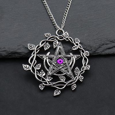 Gothic Rattan Leaves Pentagram Pendant Necklace For Women Men Vintage Pagan Wiccan Witch Charm Statement Necklace Jewelry