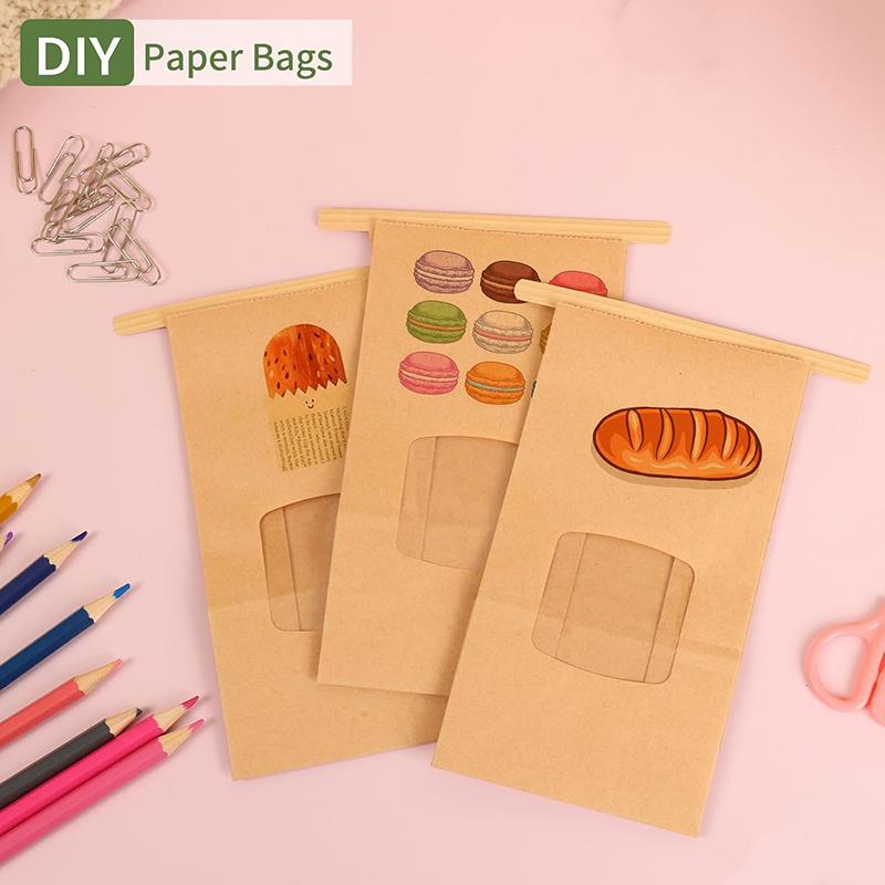 10Pcs Bakery Bags, Window Sealing Kraft Paper Bags for Cookie Sandwich Bread Snack Foods -Takeout Bags, Party Wedding Supplies
